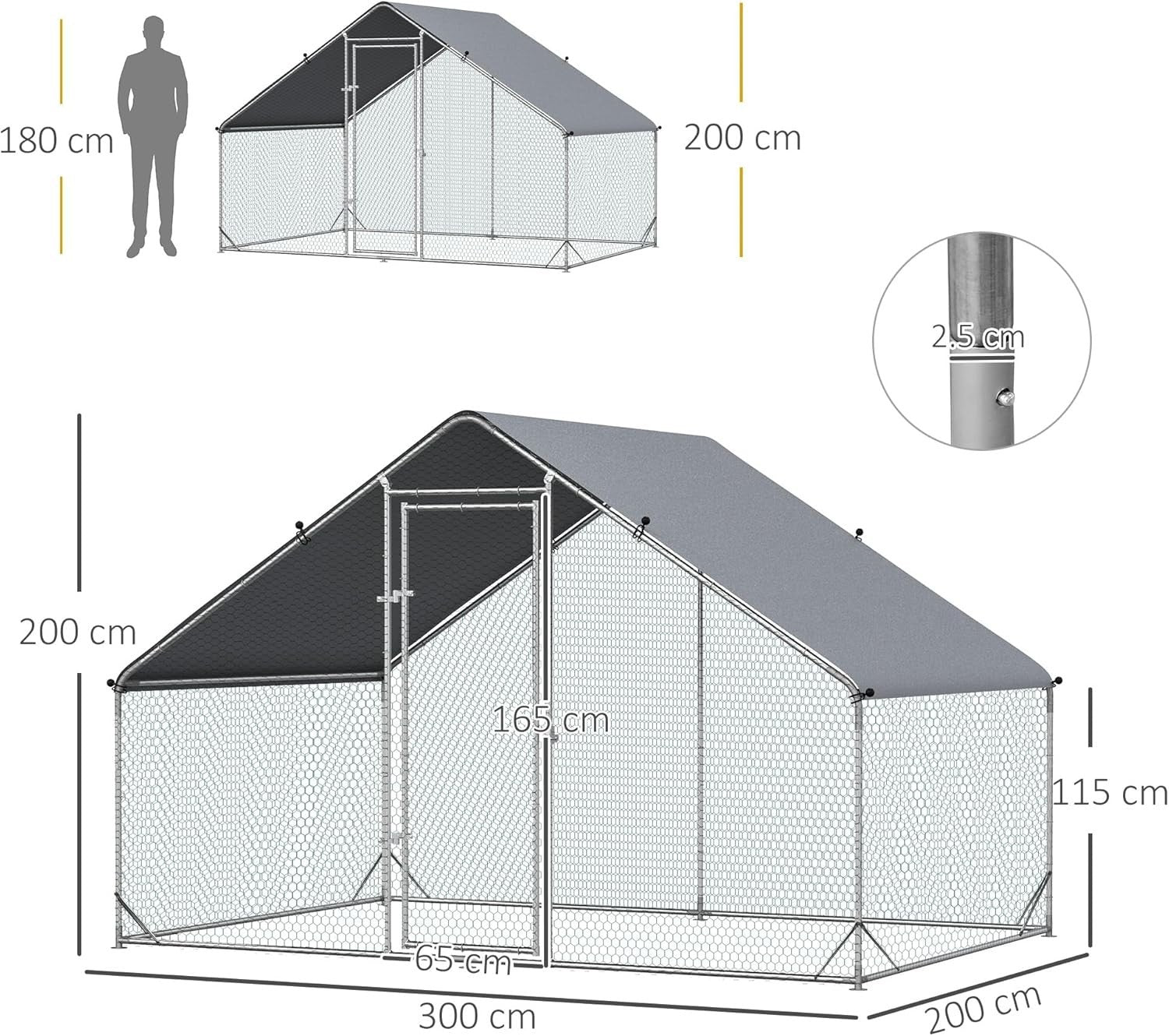 Walk In Galvanised Chicken Run Outdoor Pet Playpen with Cover 4–6 Hens