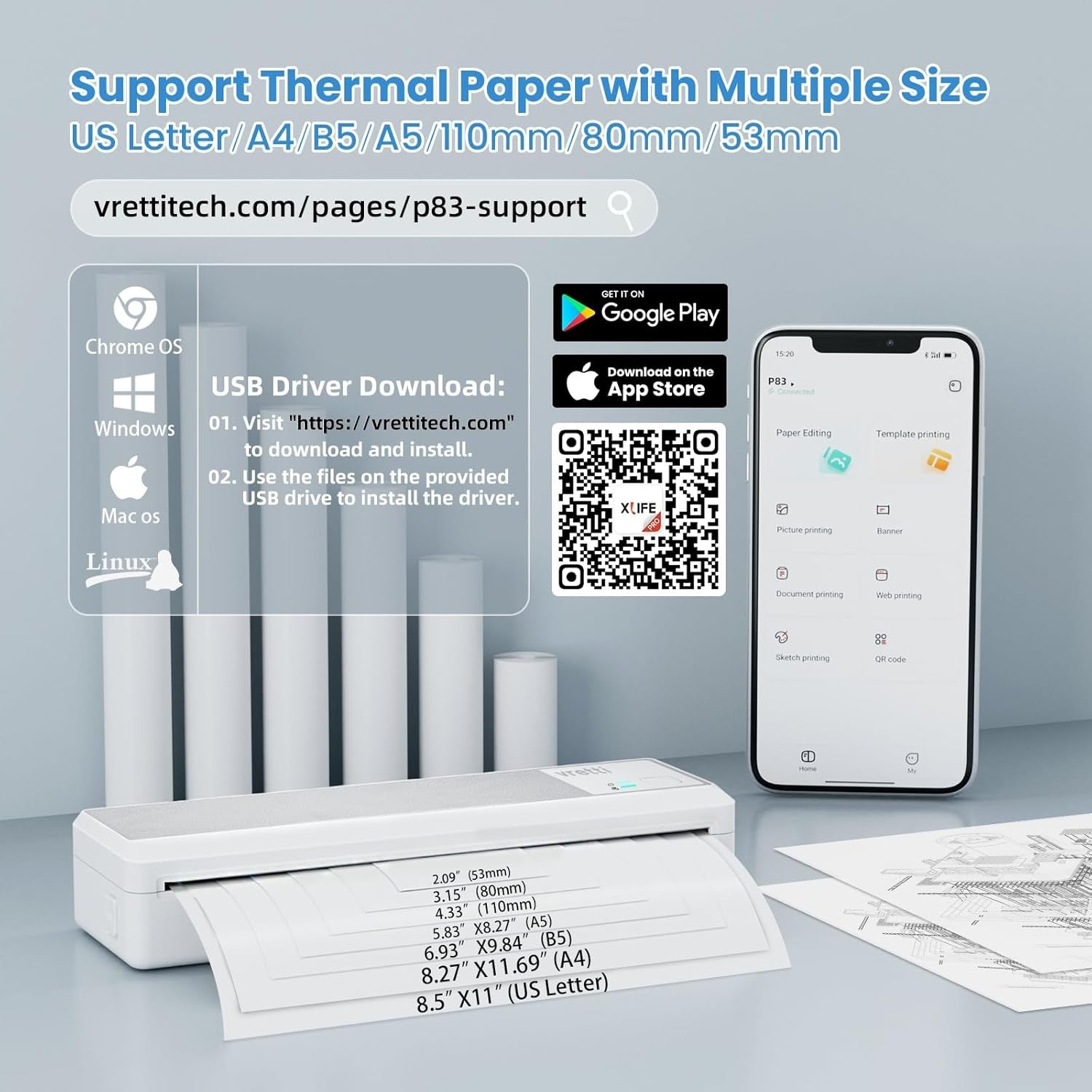 A4 Portable Thermal Printer Bluetooth Wireless