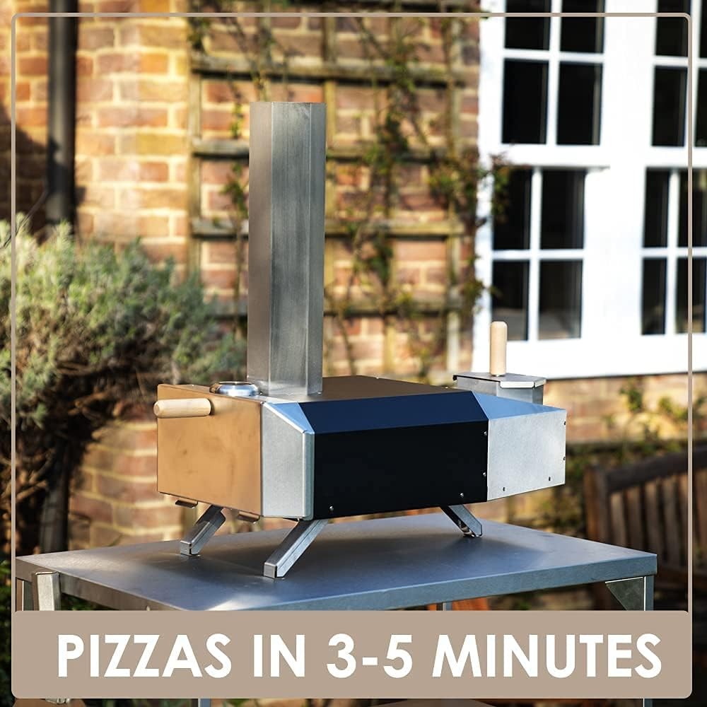 Outdoor Wood Fired Pizza Oven | Stainless Steel Portable BBQ Oven w/ Thermometer