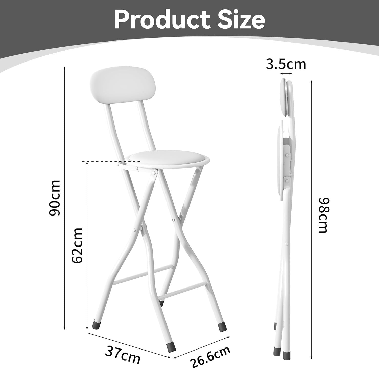 Blue Folding Bar Stool Faux Leather Padded Metal Frame High Chair