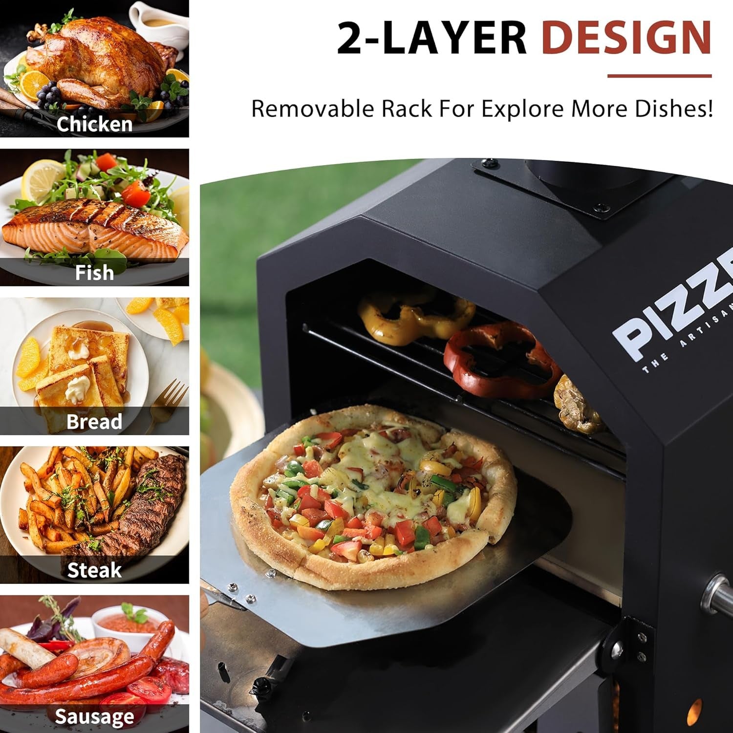 26" Outdoor Wood Fired Pizza Oven | 2-Tier BBQ Grill w/ Stone, Peel & Waterproof