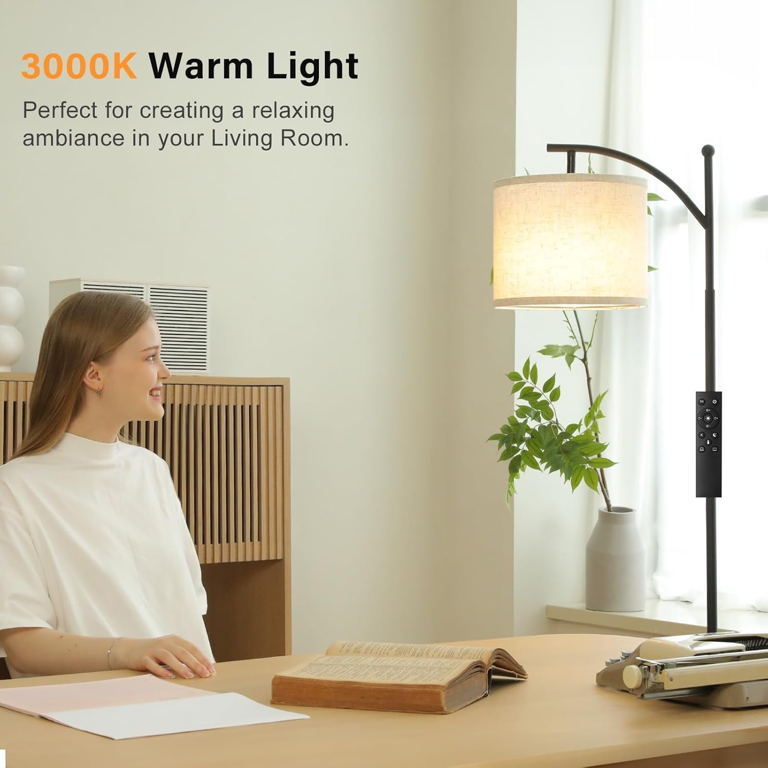 Modern Arc Floor Lamp Dimmable LED Remote Control Living Room Standing