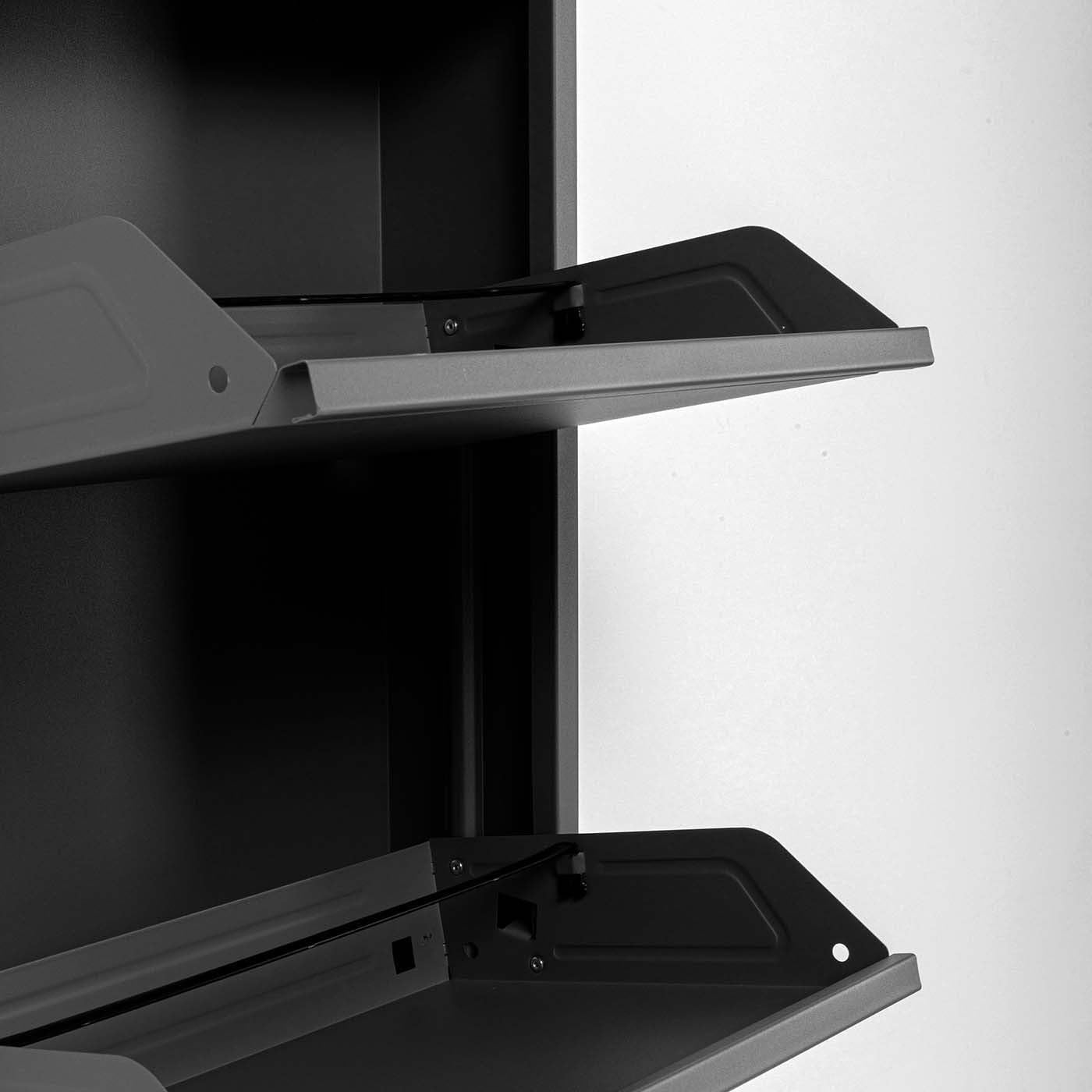 Slim 5-Drawer Shoe Cabinet Black– Space-Saving Metal Tilt Rack 170x50x15cm