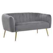 Luxury Grey Velvet 2 Seater Sofa | Gold Legs | Compact Modern Lounge Couch