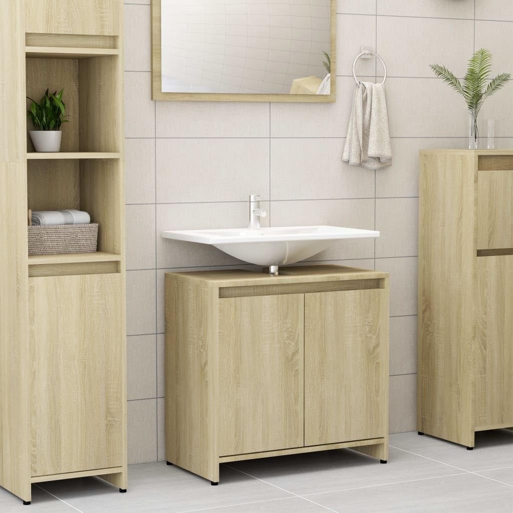 Modern Brown Under Sink Bathroom Cabinet – 2 Door Storage Unit 60x61cm