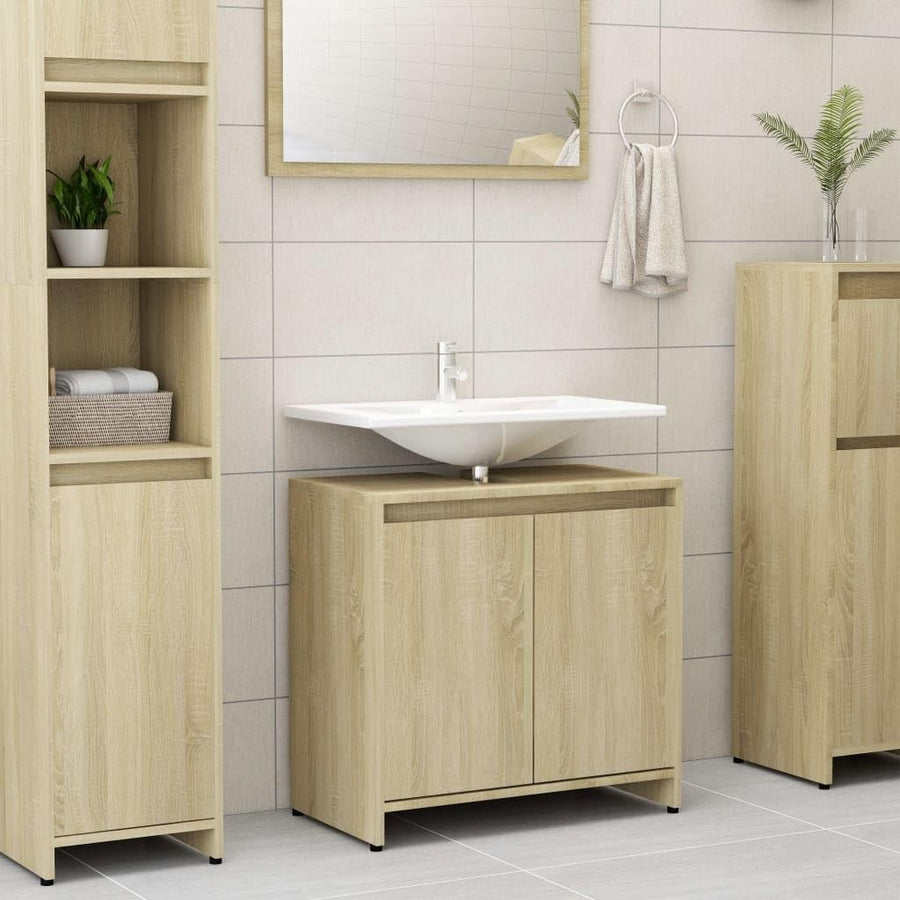 Modern Brown Under Sink Bathroom Cabinet – 2 Door Storage Unit 60x61cm
