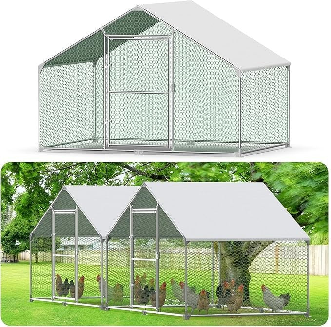 Large Walk In Chicken Coop 4x3x2.7m Metal Run UV Cover Pen