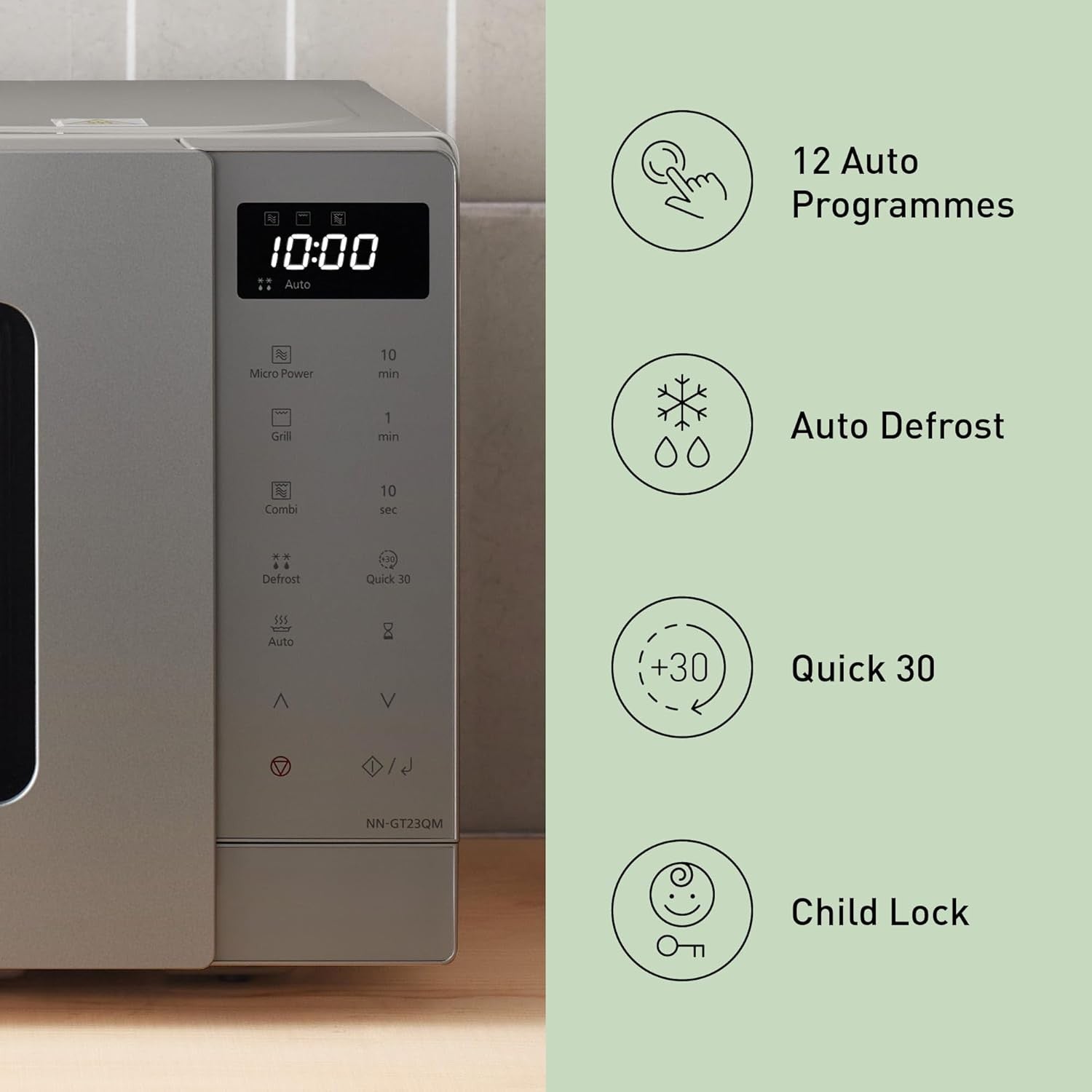 20L Grill Microwave 800W 1000W 9 Auto Programmes Silver LED