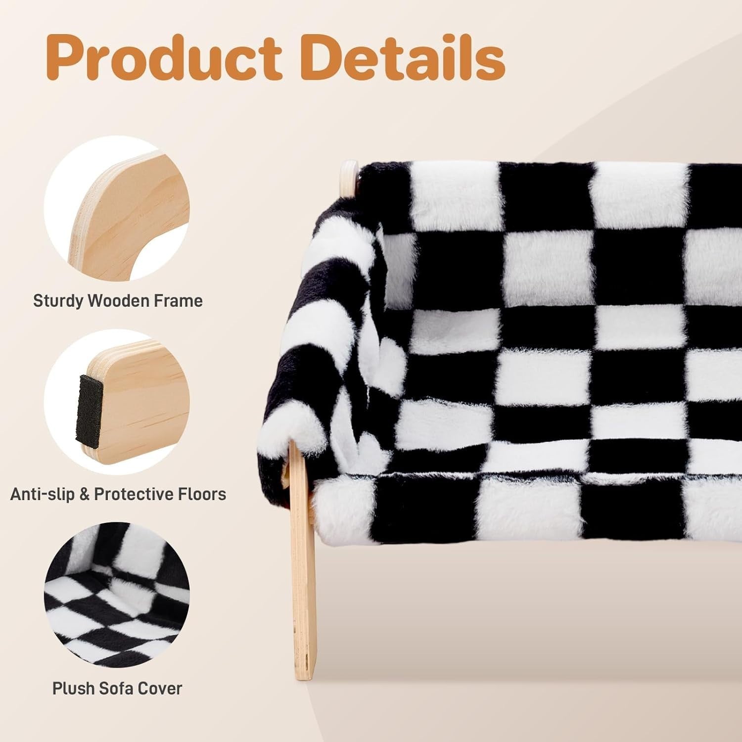 Wooden Cat Sofa Bed Plush Velvet Pet Couch Washable Cover Elevated