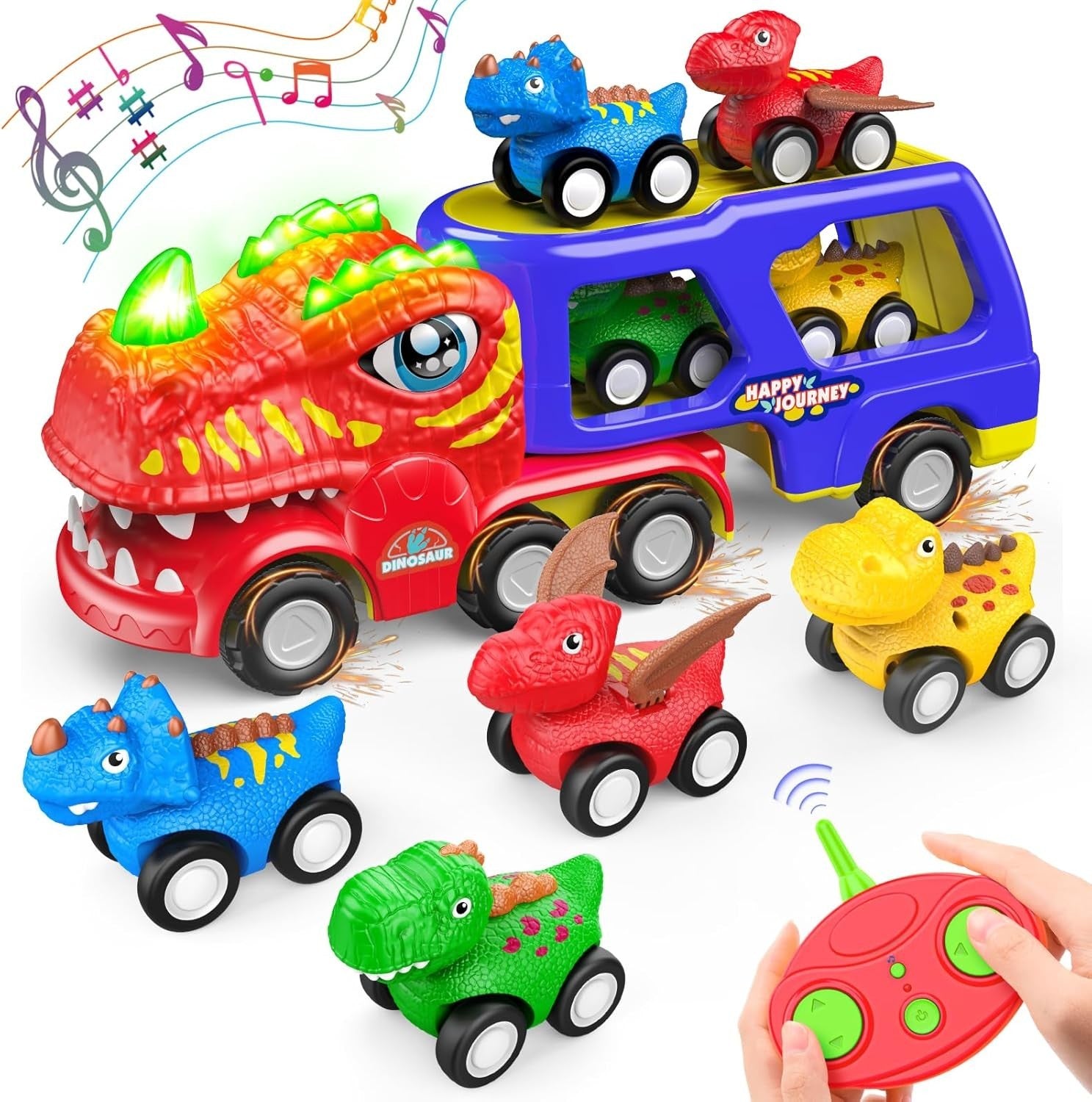 Remote Control Dinosaur Construction Truck Toy Set for Boys Age 2-6
