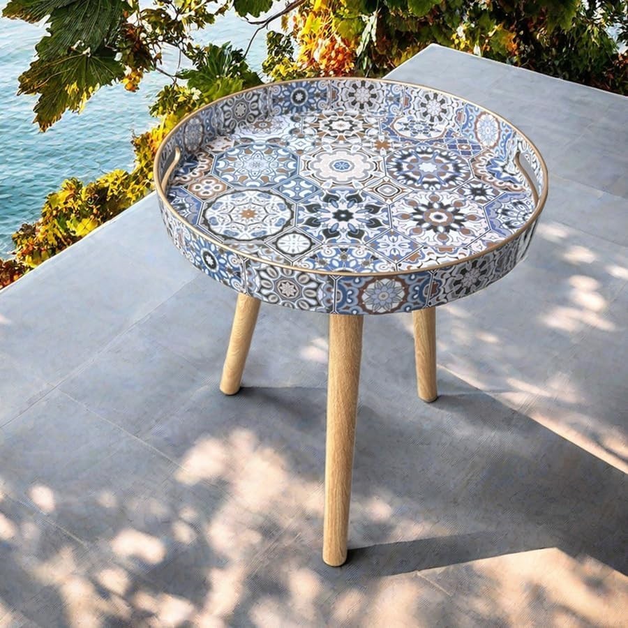 Round Indoor Side Table with Detachable Legs – 50x38x38cm Bohemian