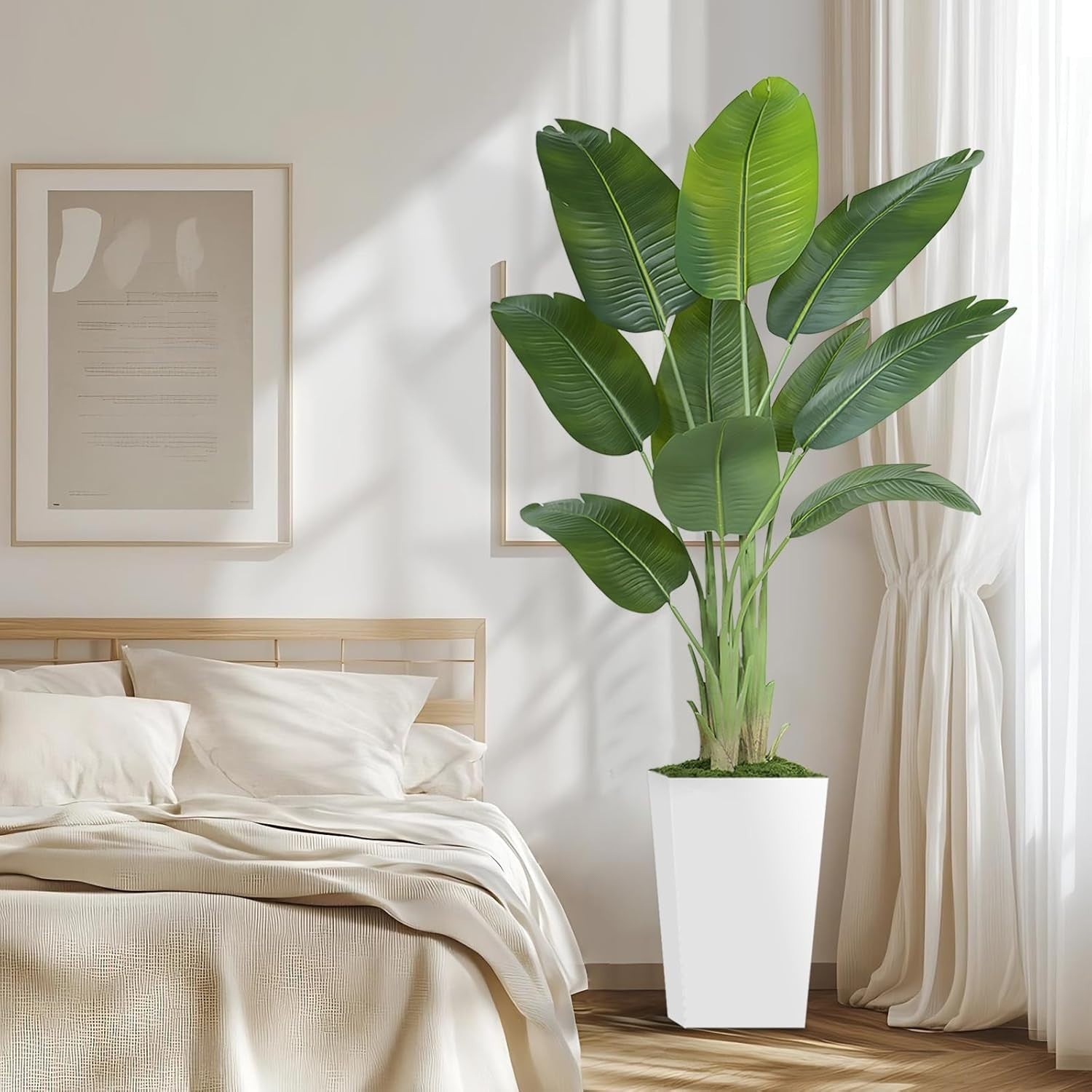 Bird of Paradise Plant 6ft 180cm Lifelike Indoor Potted Tropical Decor White Pot