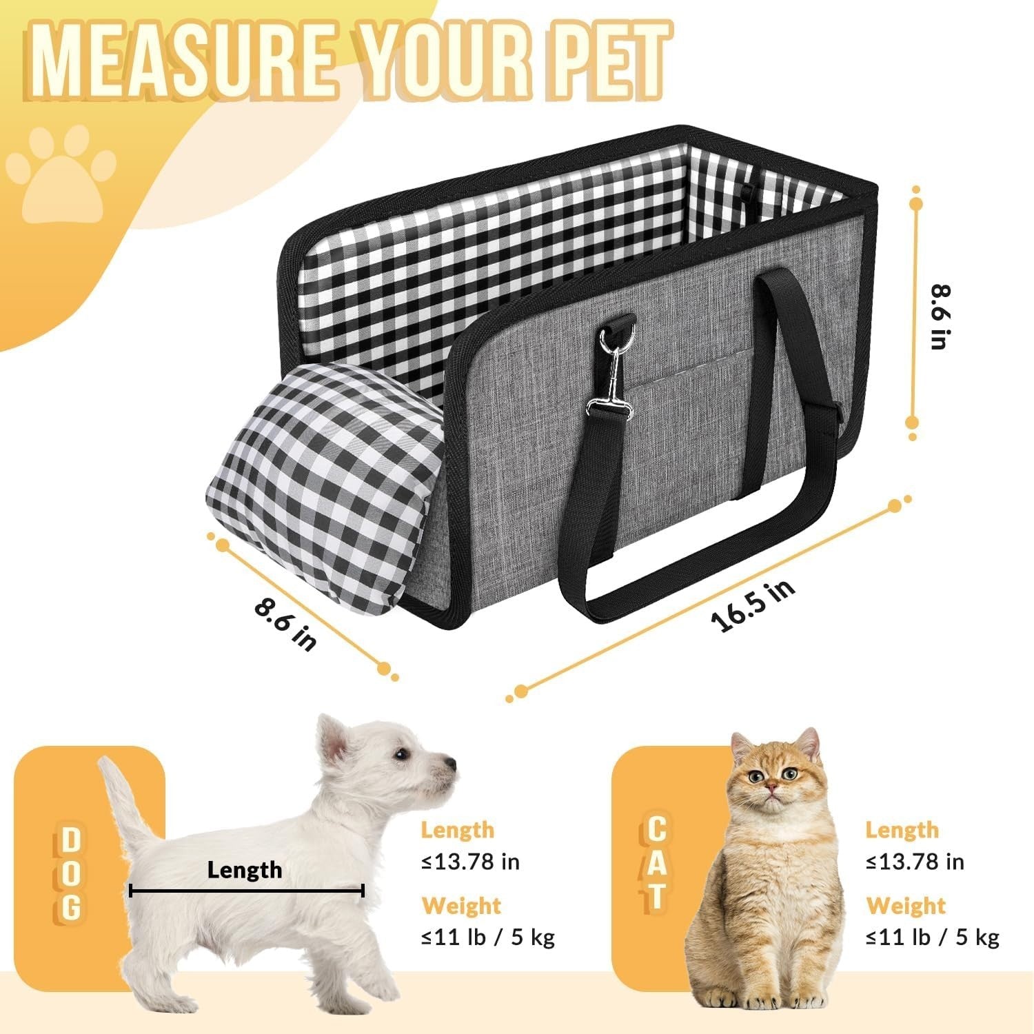 Console Dog Car Seat Booster Carrier Pet Travel Bed Safety Belt Small Dog