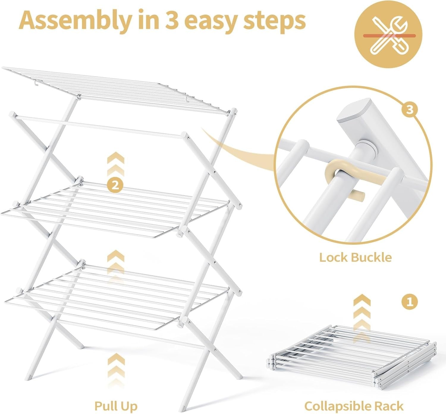 Clothes Airer 3 Tier Folding Drying Rack Space Saving Indoor Laundry Stand
