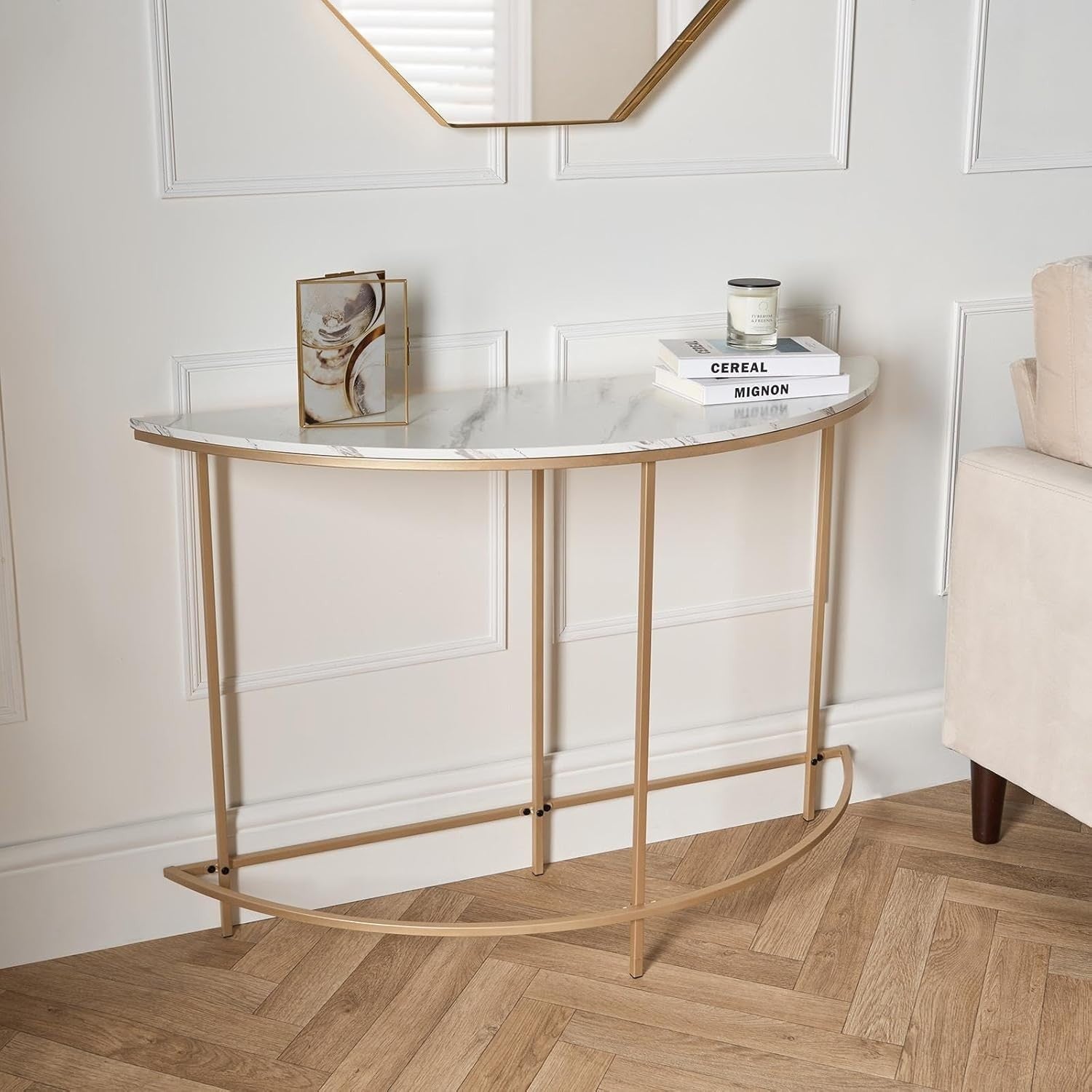 Marble Console Table Semi-Circle Modern Hallway Entry Table 110x76x35cm