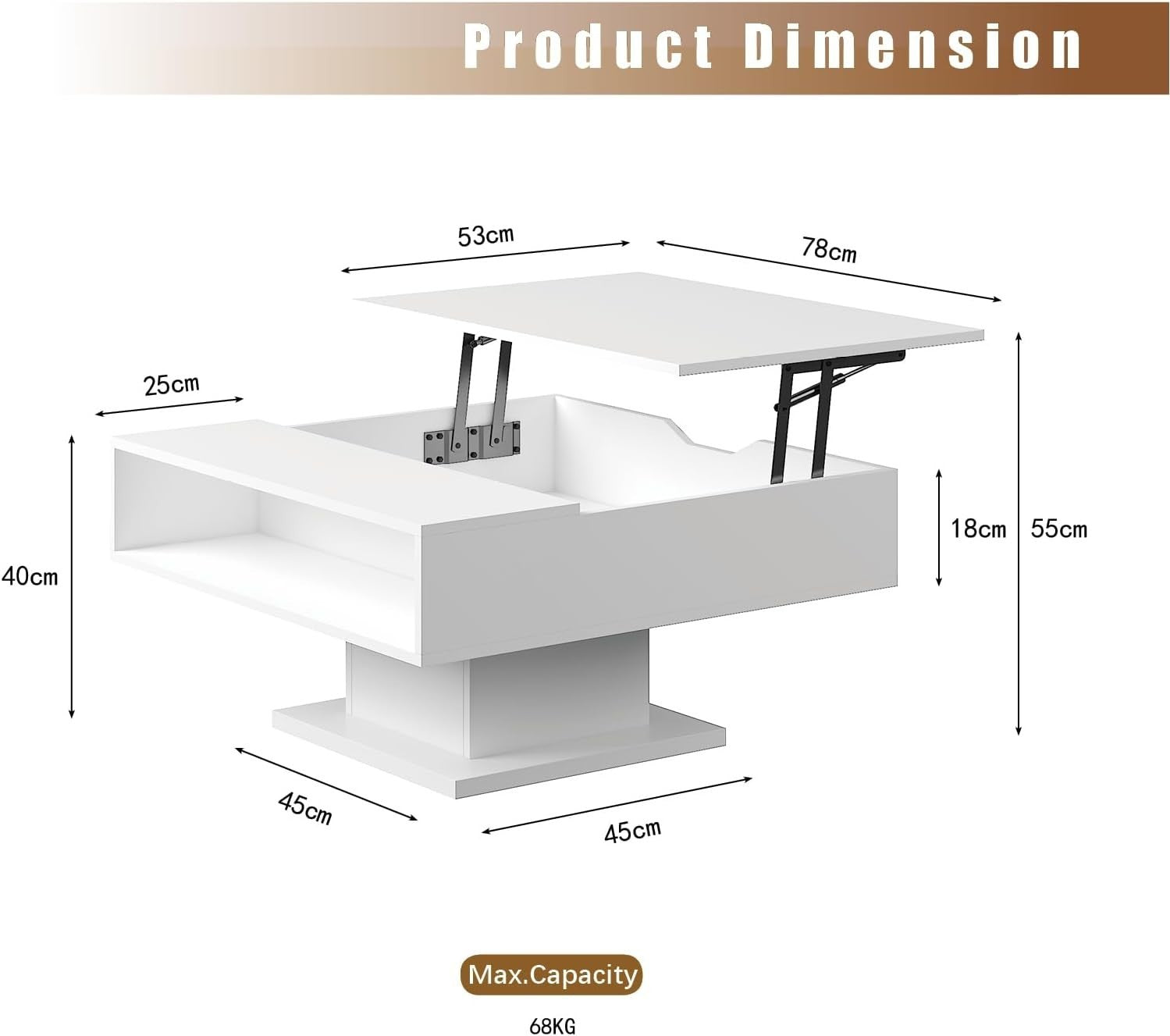 LED Lift Top Coffee Table with Storage 78x78cm – White Square Modern Design