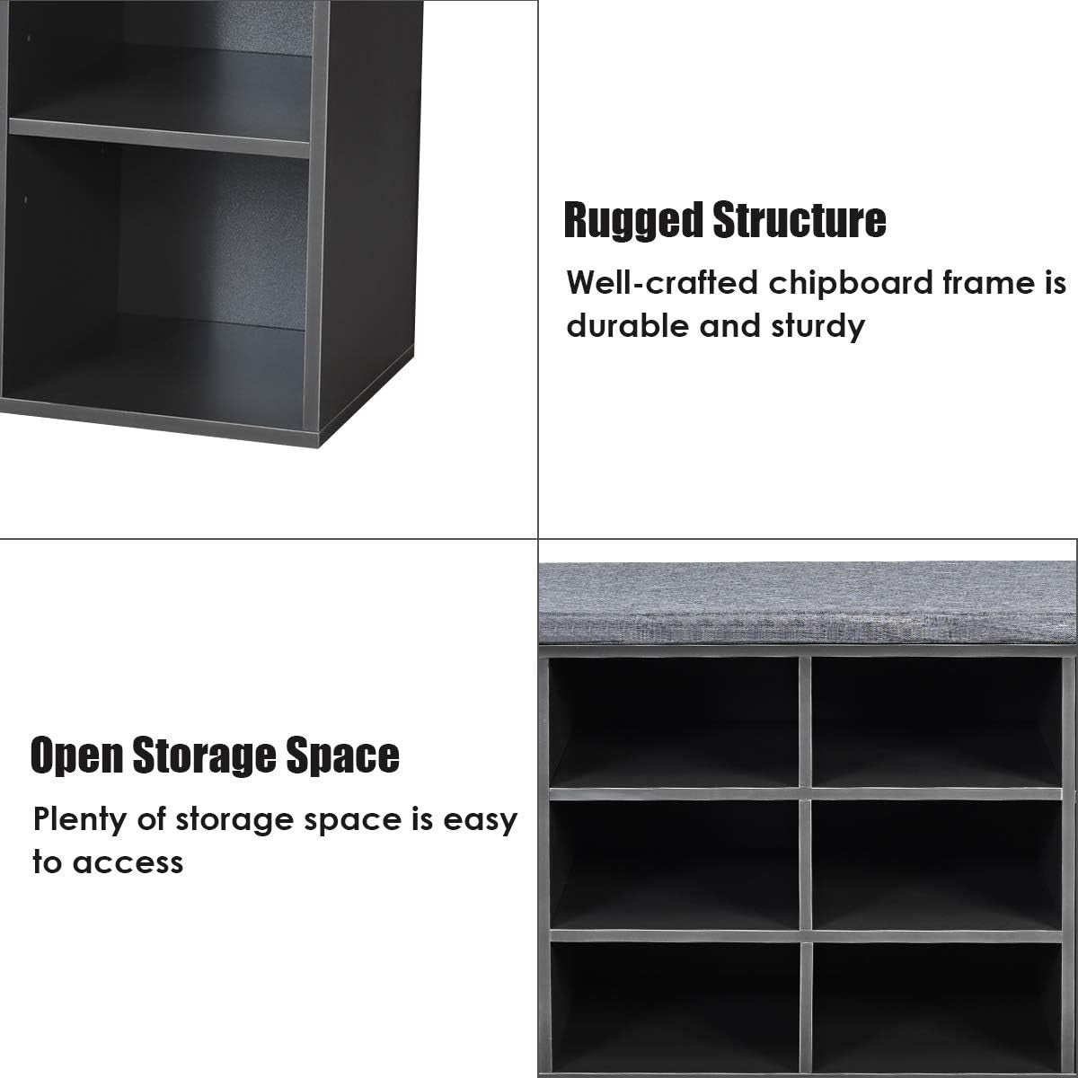 Modern Shoe Storage Bench with Cushion & Adjustable Shelves 104x30x48cm