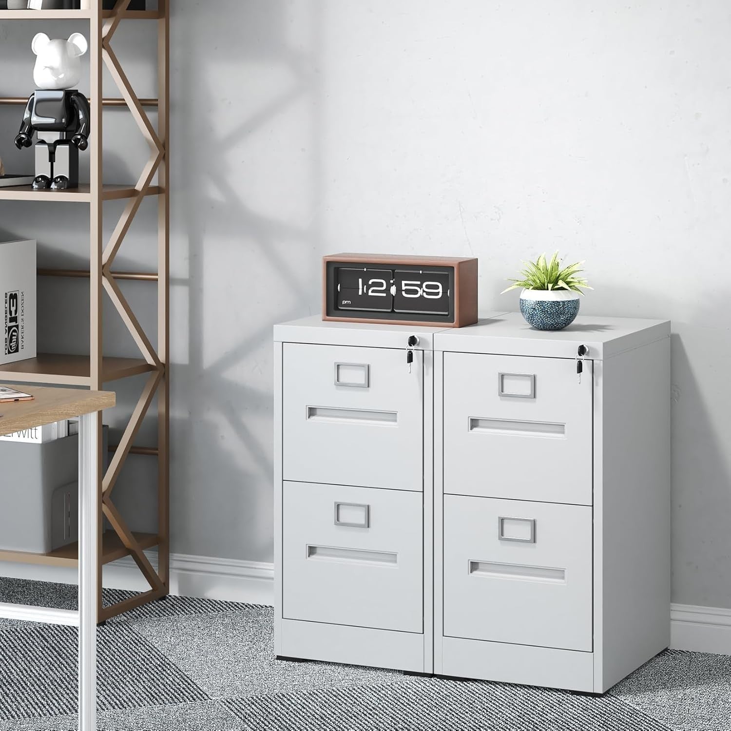 2 Drawer Metal Filing Cabinet Lockable Vertical HomeOffice Storage White