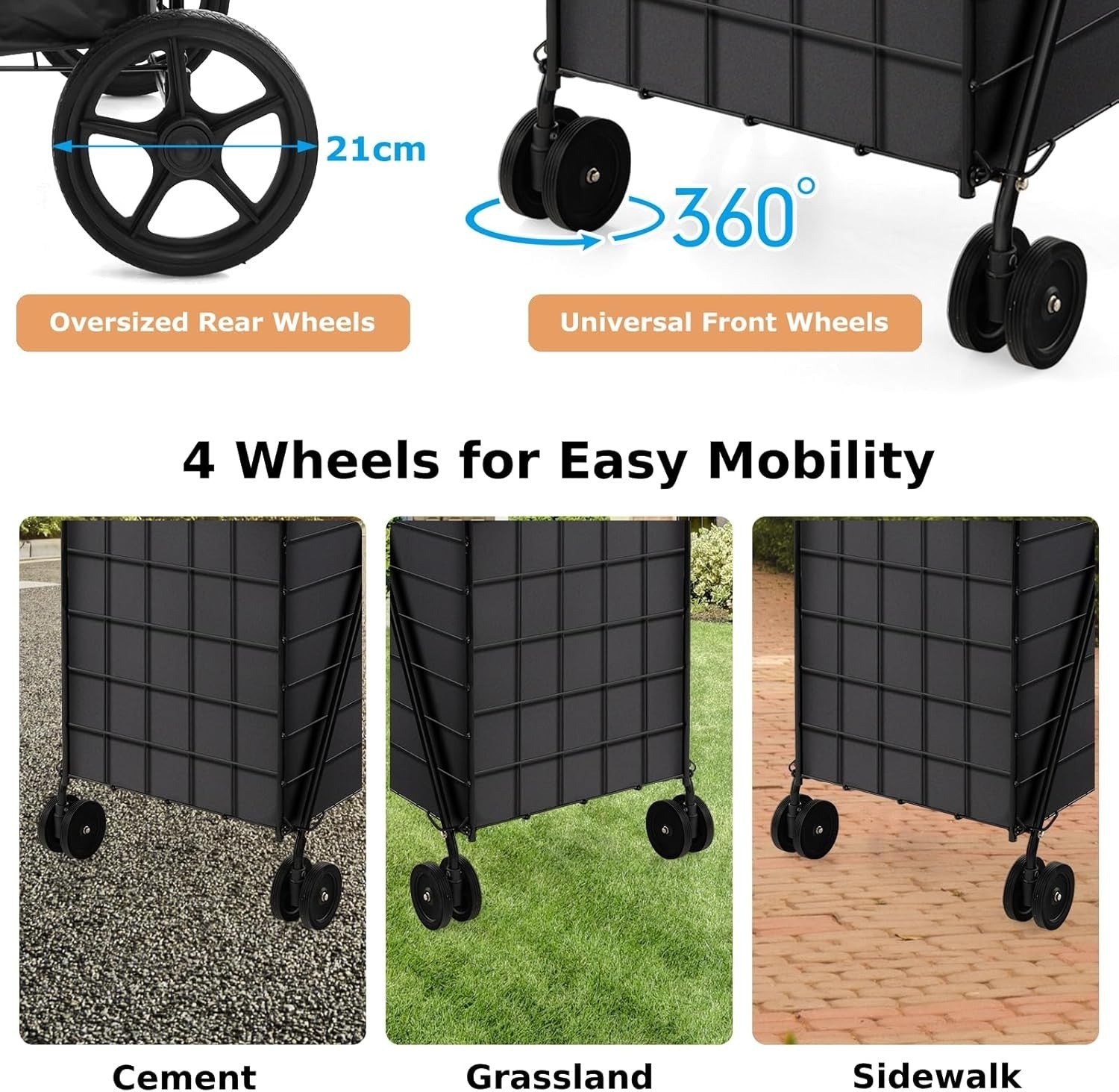 Foldable Shopping Cart On Wheels Heavy Duty Grocery Trolley Basket