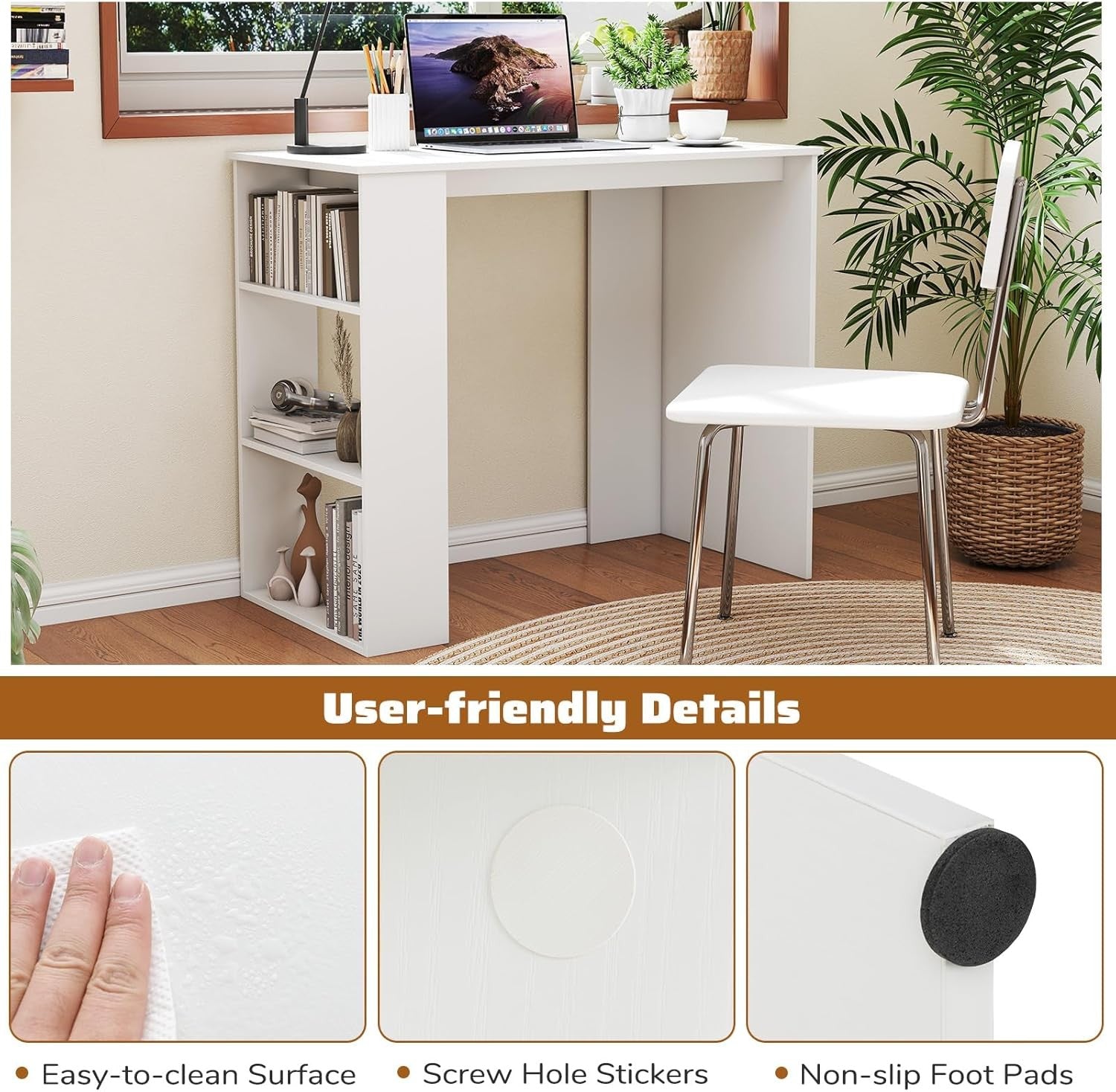 Compact Computer Desk with Bookshelf Small Space Home Office Laptop Table