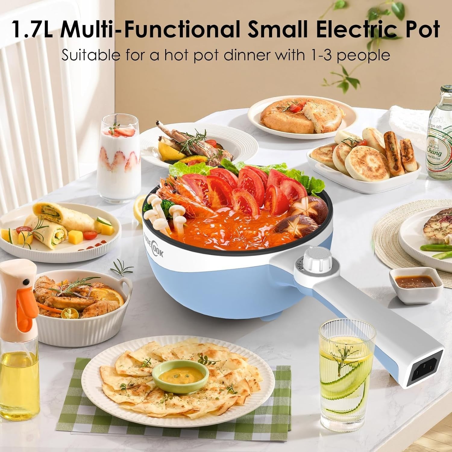 Mini Electric Hot Pot Cooker 1.7L Nonstick Skillet Ramen Pan 600W