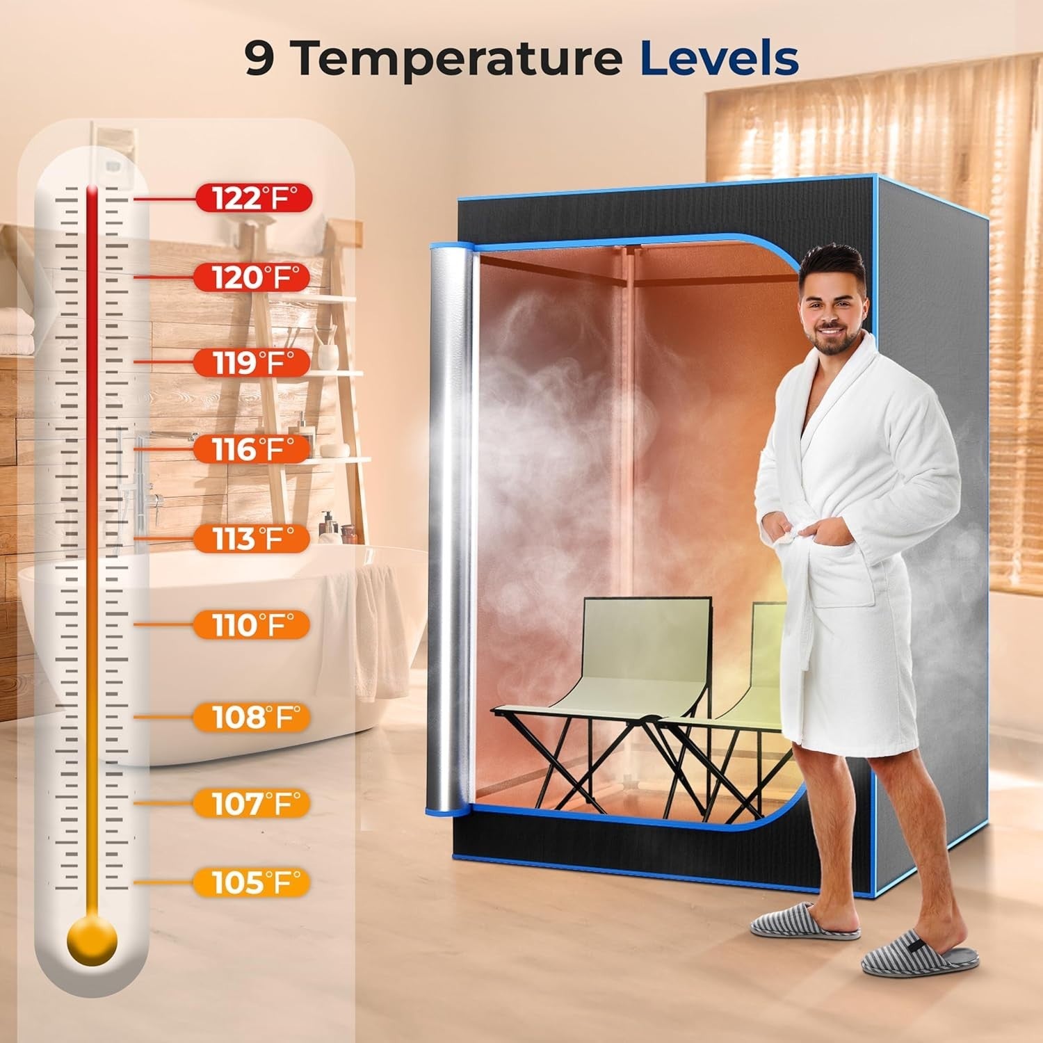 Compact Portable Steam Sauna – Folding Chair & Heated Foot Pad, Black