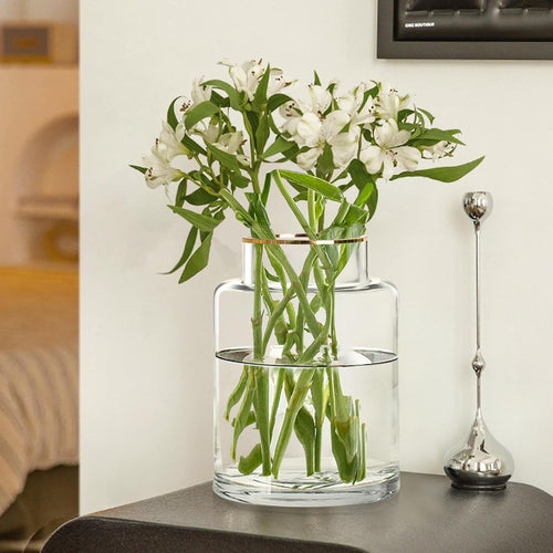 Clear Glass Cylinder Vase 23cm Gold Rim Wedding Table Centrepiece Decor