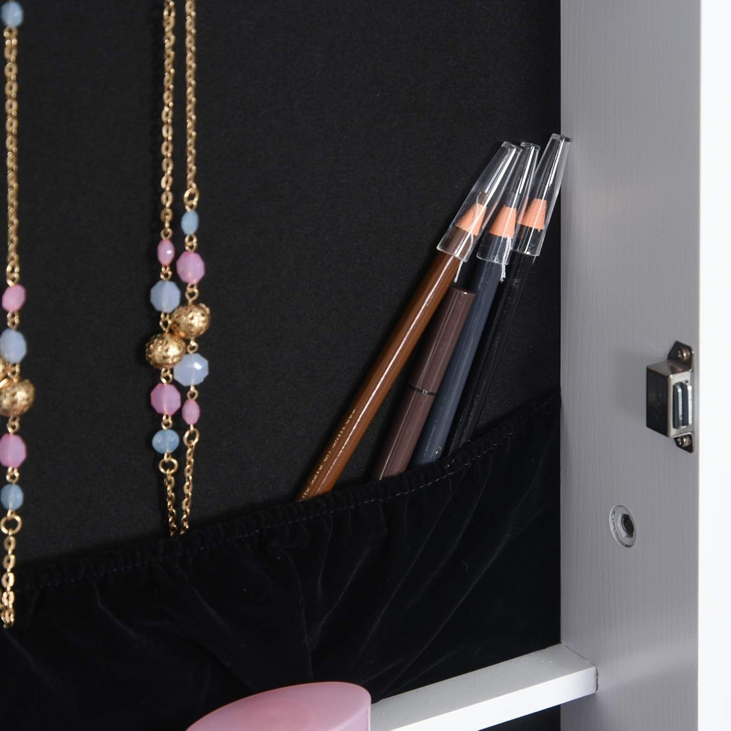 Standing Jewelry Cabinet Full Length Mirror Lockable Storage Organizer White