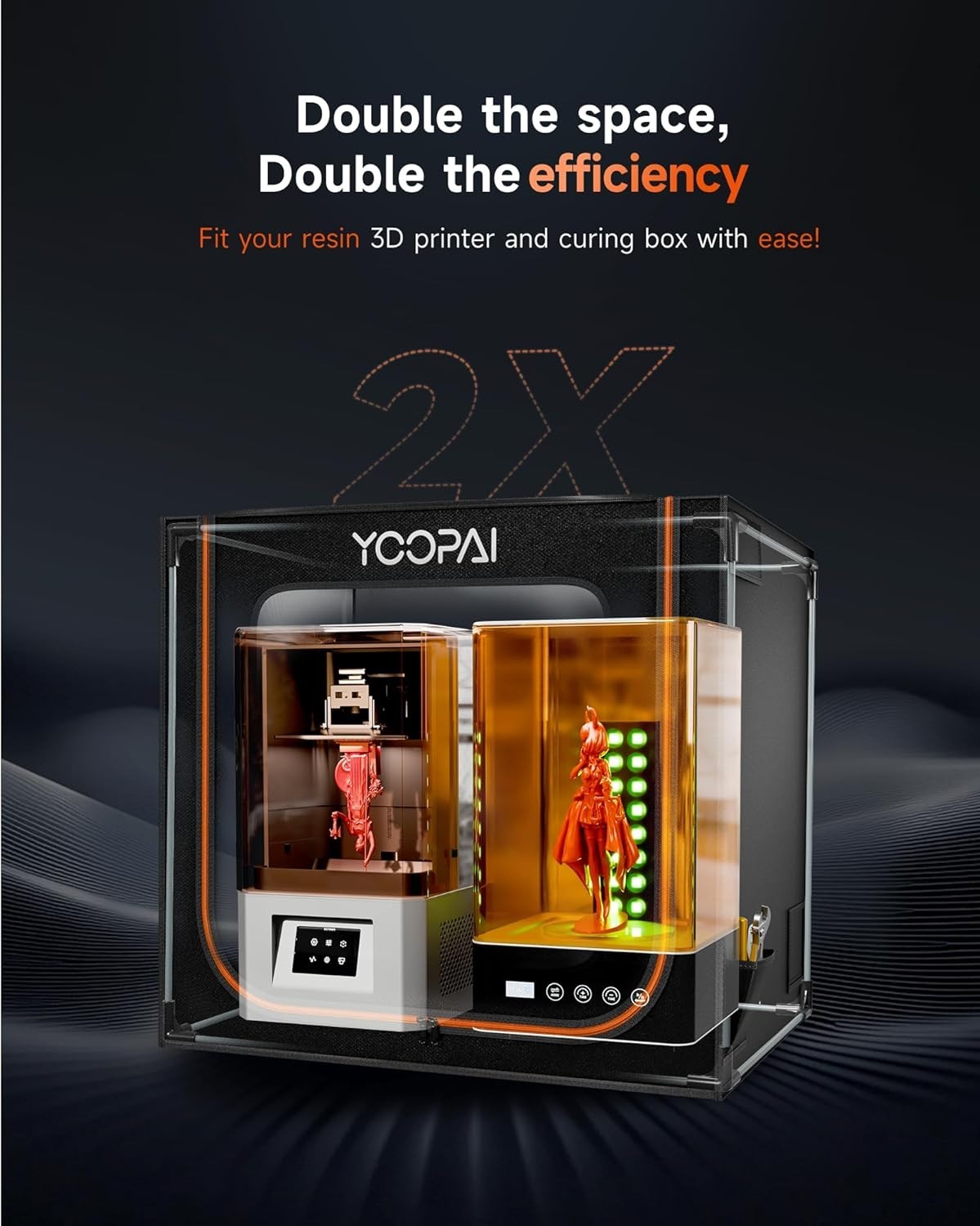 Large Resin 3D Printer Enclosure Vented LED Odor Filter Noise Reduce