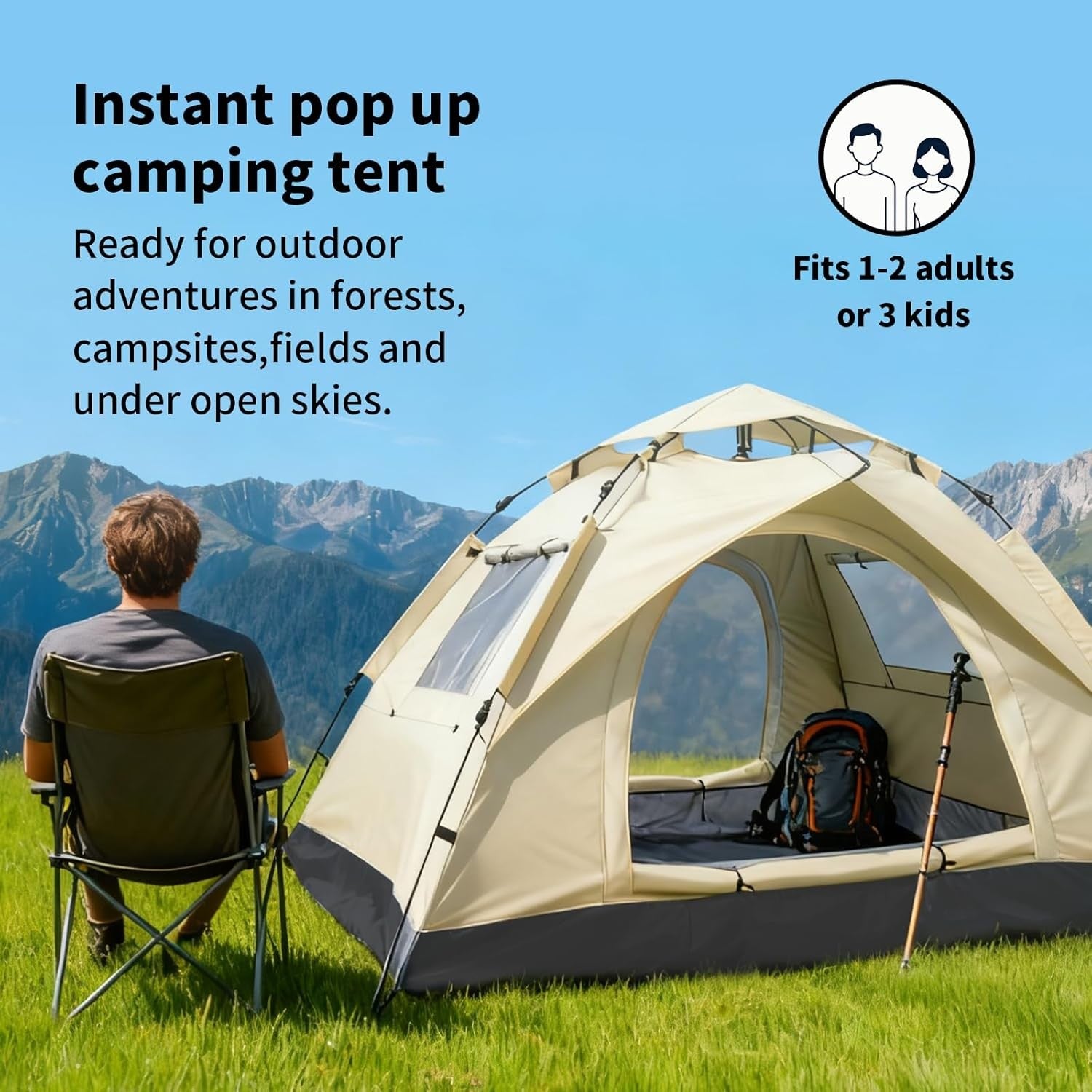 2-3 Person Instant Pop-Up Tent Waterproof UV Protection Lightweight