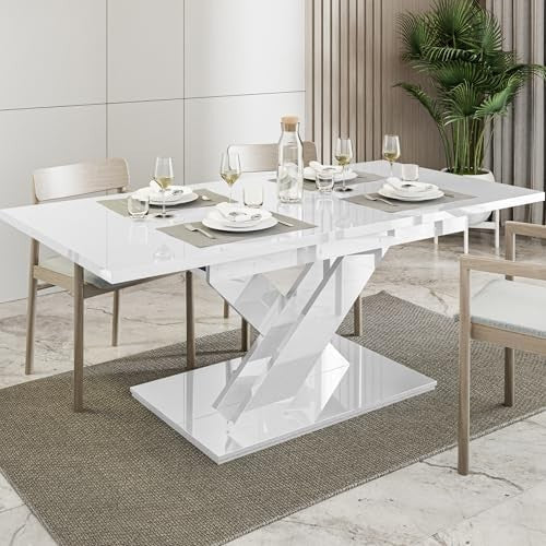 Extendable White Gloss Dining Table 140-180cm Modern Foldable Kitchen