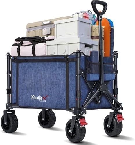 120L Folding Beach Trolley Wagon 100KG Heavy Duty Camping Cart Blue