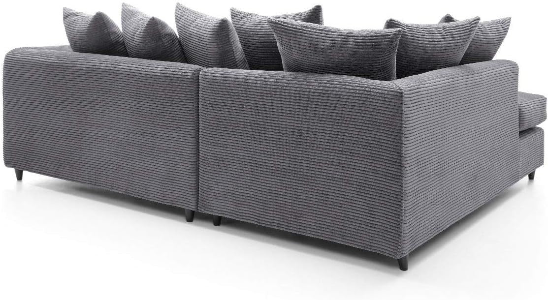 L Shaped Corner Sofa Jumbo Cord Fabric Deep Cushions Grey 212cm Wide