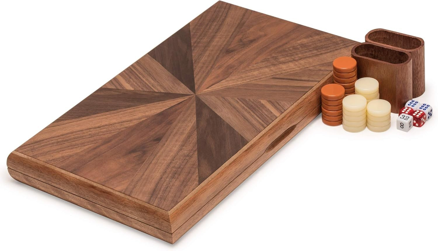 Wooden Backgammon Set 43cm Inlaid Board Luxury Case Dice Cups Strategy Game