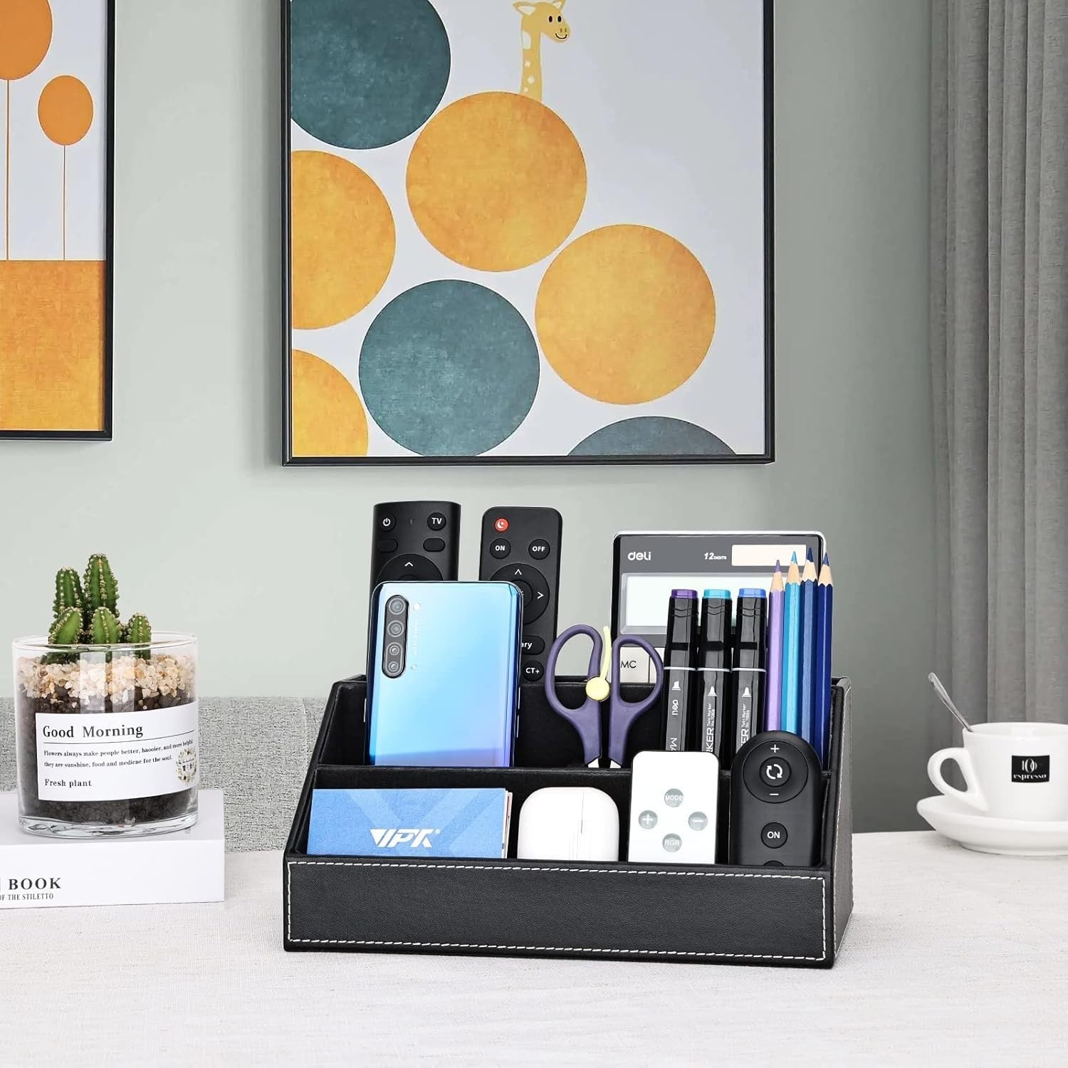 Black Multi-Compartment Desk Organizer – Pen, Phone & Office Tidy