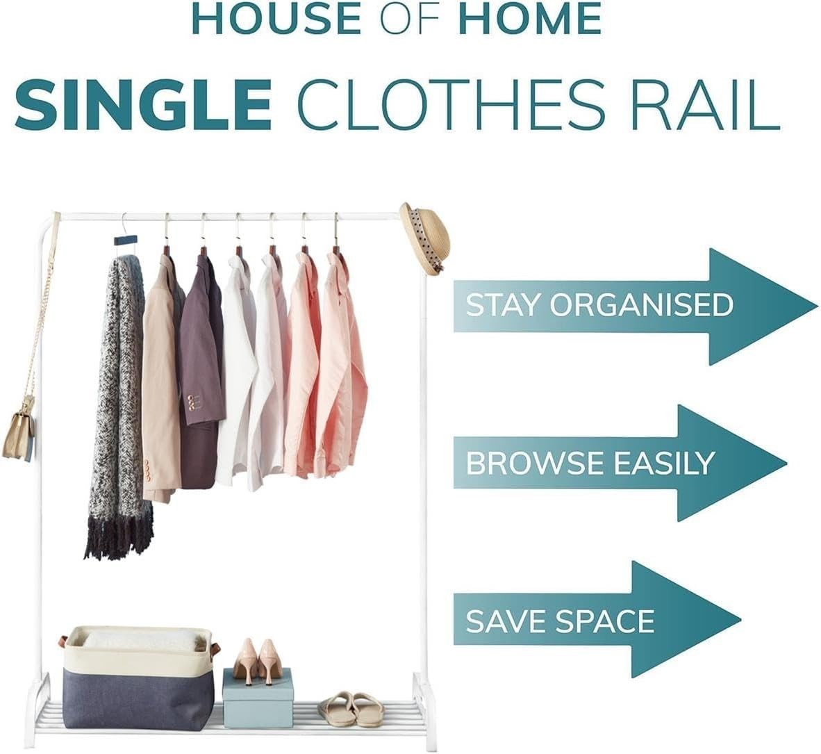 White Clothes Rail with Shoe Rack Small Wardrobe