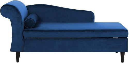 Navy Blue Velvet Left Hand Chaise Lounge with Storage | 3-Seater, Elegant