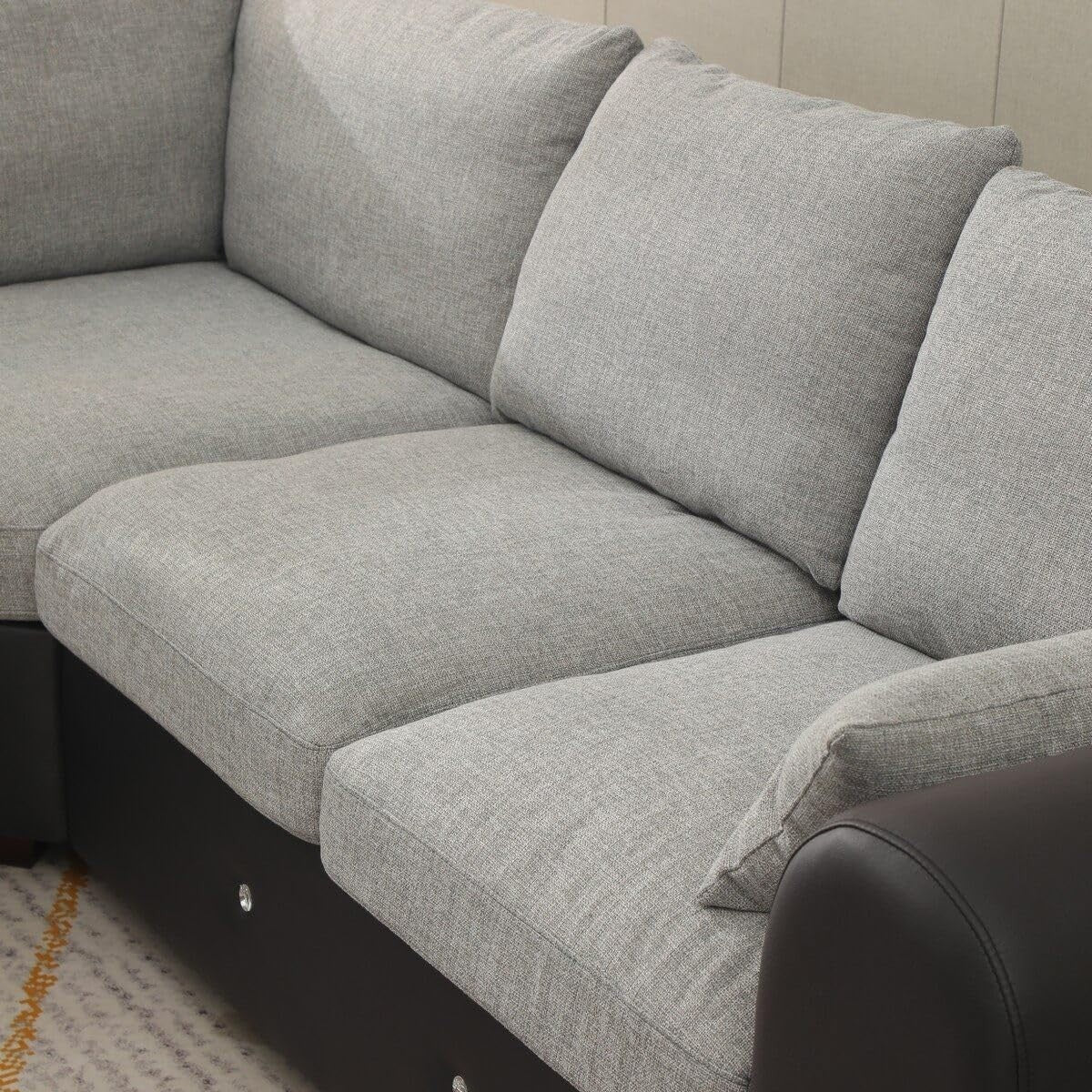4 Seater L-Shaped Corner Sofa with USB Port Chaise – Linen Fabric, Modern