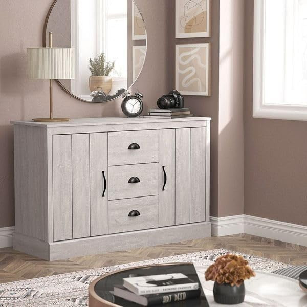 Rustic Storage Sideboard Cabinet 2 Doors 3 Drawers Adjustable Shelves