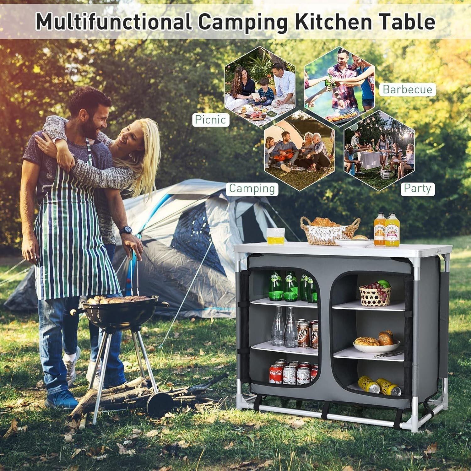 Portable Camping Storage Cabinet with 6 Shelves & Carry Bag - Outdoor