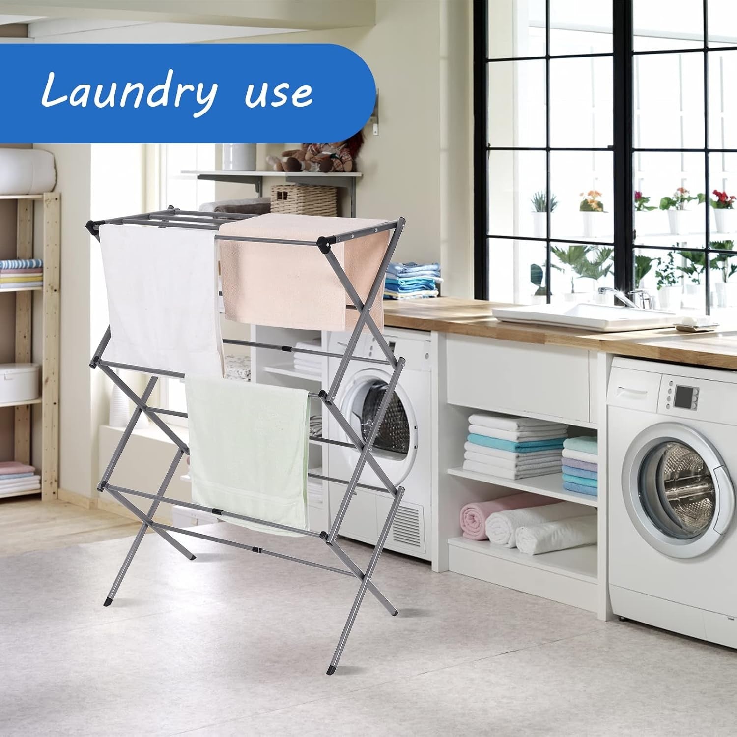 3 Tier Extendable Clothes Airer Folding Indoor Laundry Drying Rack Slimline