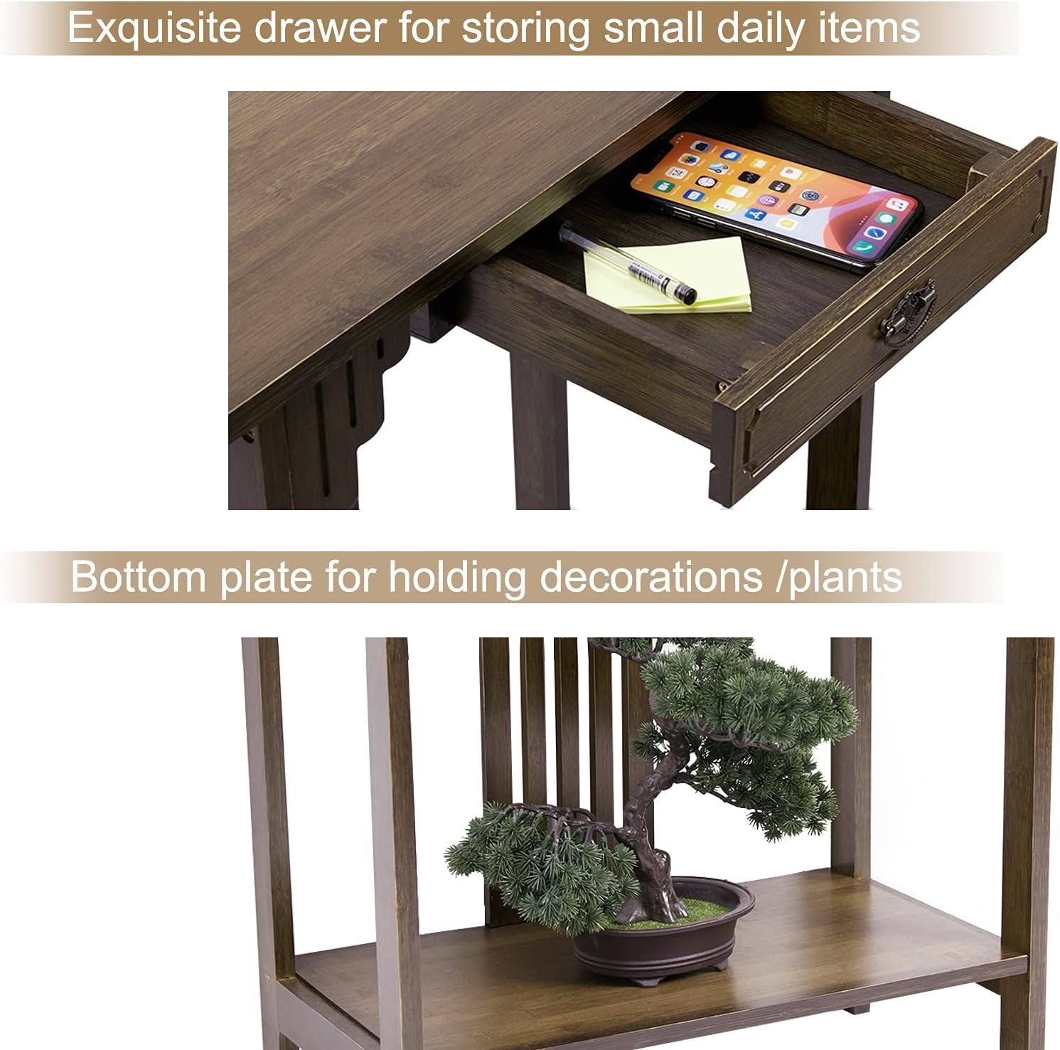 Narrow Entryway Console Table 2 Tier Bamboo Shelf 81.5x31.2x82.8 cm
