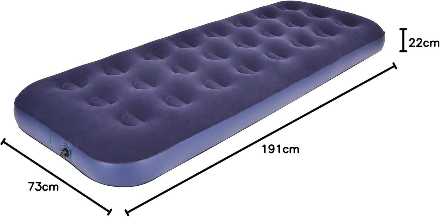 Single Air Mattress Inflatable Bed – Flocked Top Camping Sleeping Pad
