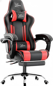Ergonomic Gaming Chair Recliner w/ Footrest Lumbar Support Black Red