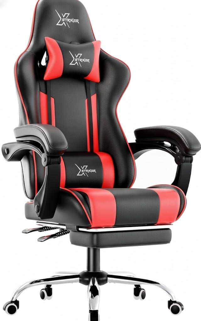 Ergonomic Gaming Chair Recliner w/ Footrest Lumbar Support Black Red