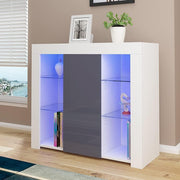 LED Sideboard Cabinet Grey Modern Display Unit with Glass Shelves RGB