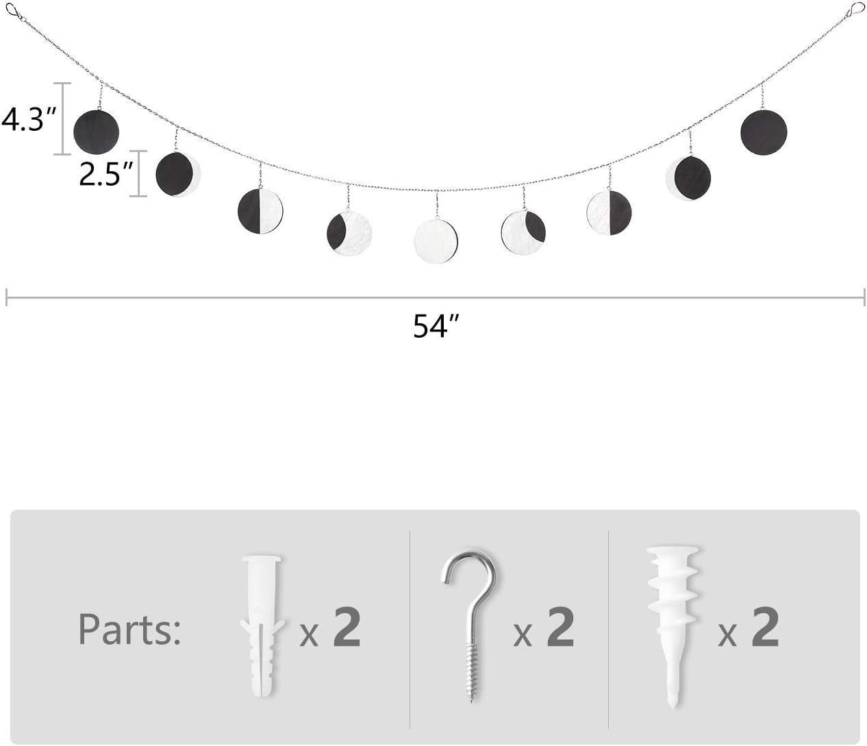 Moon Phase Garland Silver Boho Wall Hanging Decor 54"