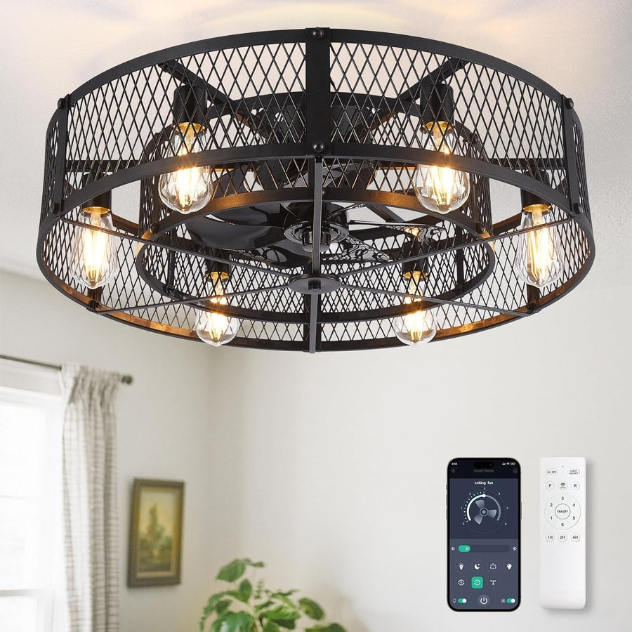 26" Caged Ceiling Fan with Light Farmhouse Style Remote DC Motor