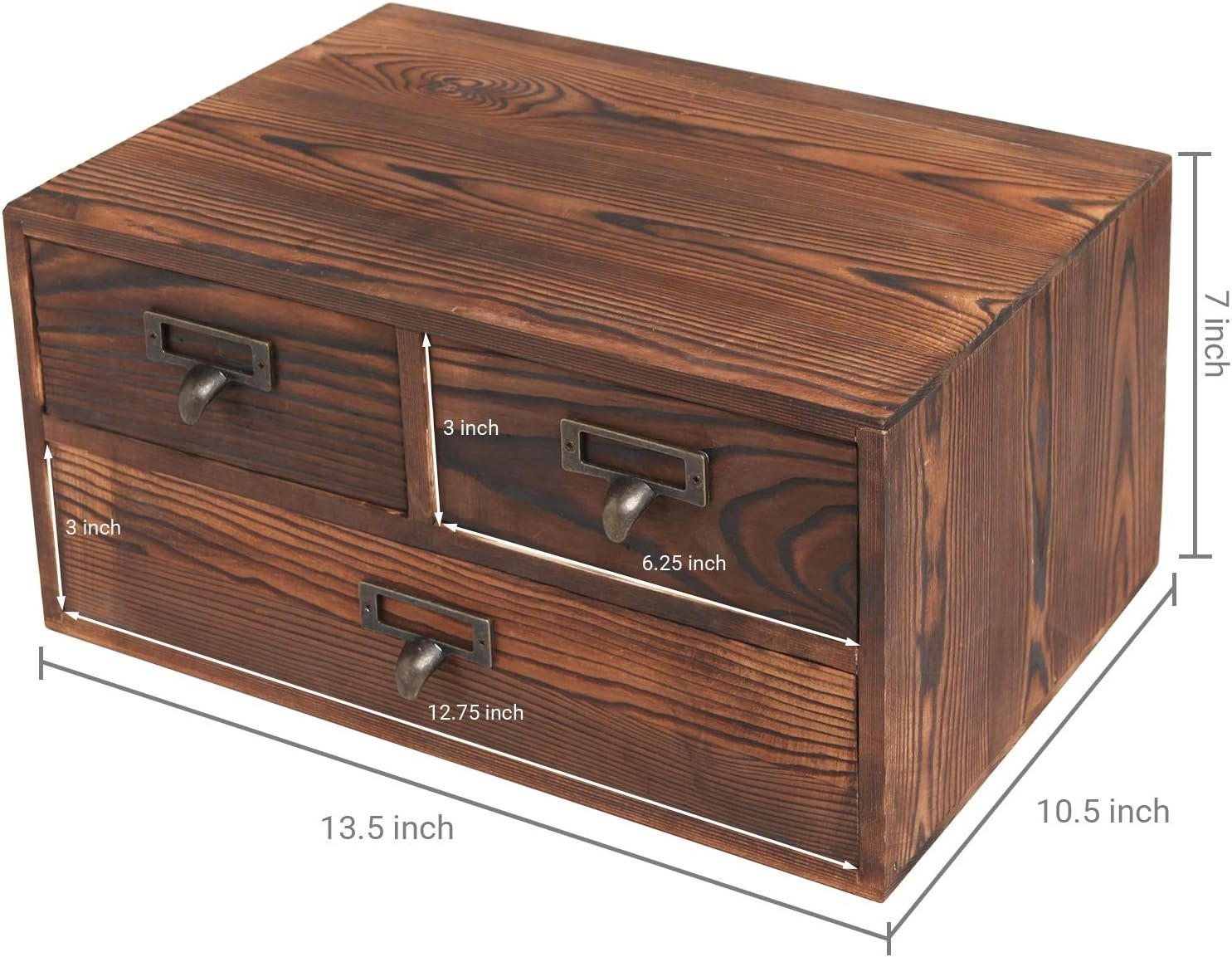 Dark Brown Wooden Desk Organizer with 3 Drawers for Office & Craft Storage