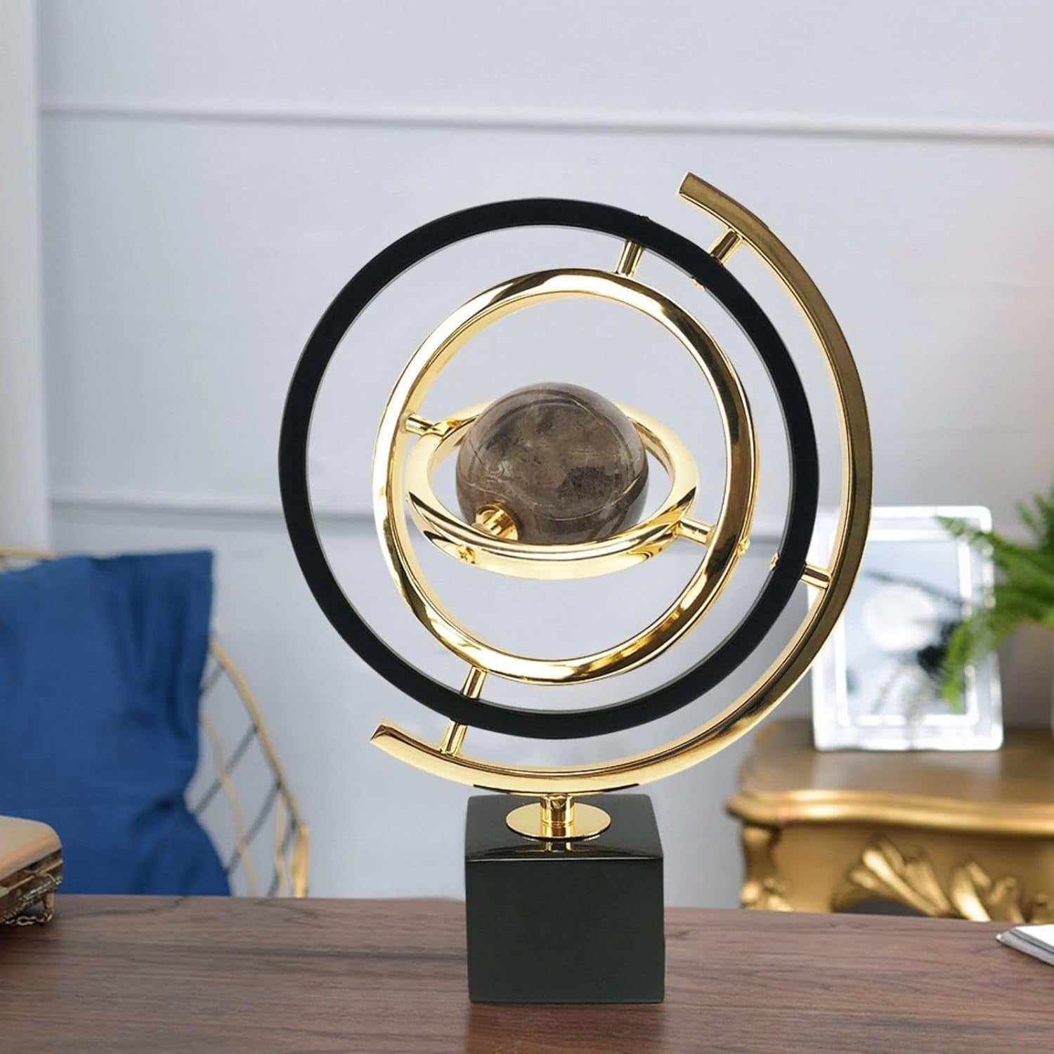 Modern Abstract Metal Globe Sculpture Ornament Luxury Art Deco Home Decor Black